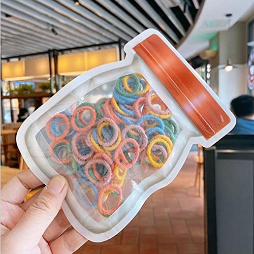 Milk Cup Ziplock Bag Carrying Bag Children's Color 100 Simple Small Rubber Bands Children's Hair Accessories Set (Bright yellow orange)