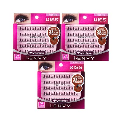 iENVY by KISS Triple Black Knot Free Individual Lashes (Short) 3 Pack 3X More Volume