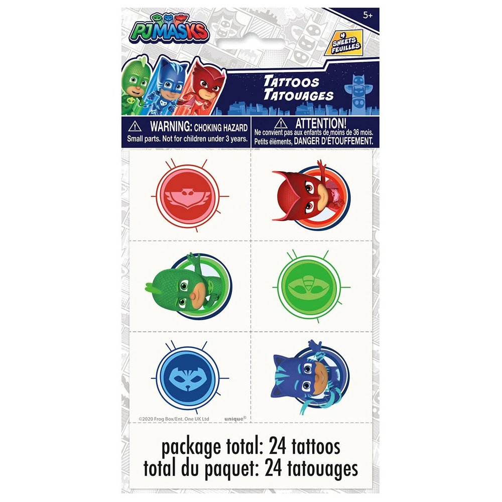 Multicolor PJ Masks Tattoo Sheets (4 Count) - Reusable & Easy Cleanup, Perfect for PJ Masks Fans and Themed Birthday Celebrations
