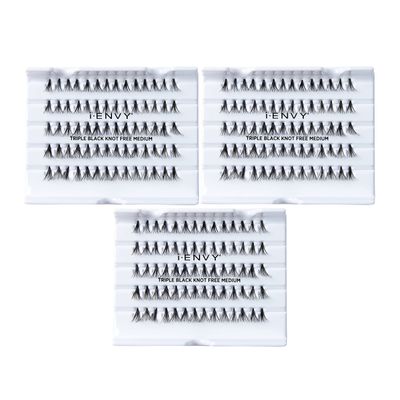 iENVY by KISS Knot Free Triple Black Individual Lashes (Medium) 3 Pack 3X More Volume