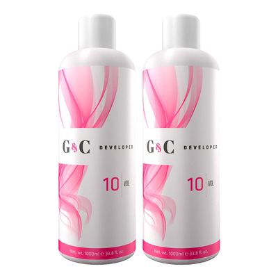 Gel and Cream 10 Volume Professional Lightening System Peroxide Developer infused with Collagen - Great for Sensitive Scalps - Made in Italy 33.8oz / 1lt (Pack of 2)