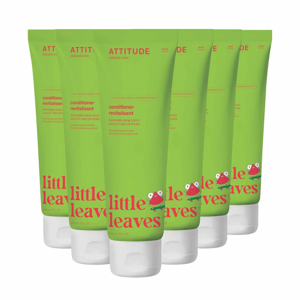 ATTITUDE Hair Conditioner for Kids, Dermatologically Tested Products, Plant- and Mineral-Based Detangler, Vegan, Watermelon & Coco, 8 Fl Oz (Pack of 6)