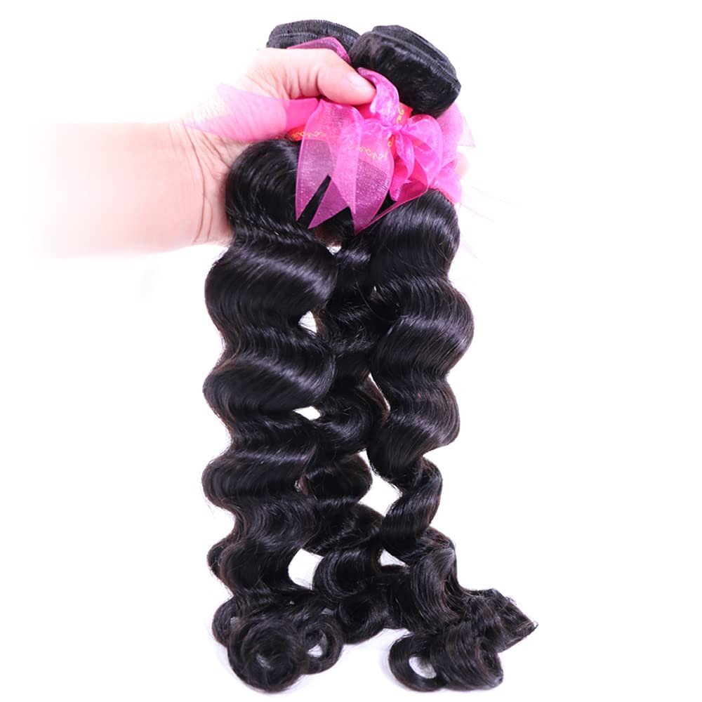 Queen Hair Products Natural Wave Bundles Virgin Human Hair Bundle Deal Brazilian Hair Bundles High Quality Natural Color Hair Bundles (20 22 24inches)