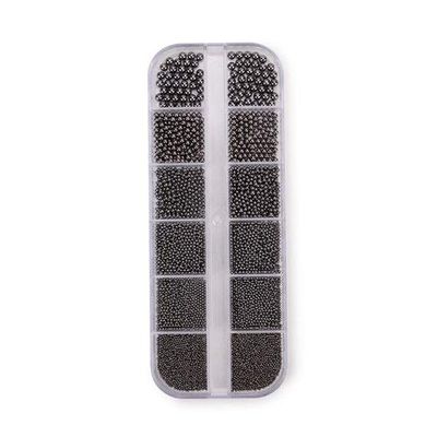 Nail Art Sequins 6Sizes Bead Stainless Steel Beads Nail Art Decorations Rose Gold Silver Black 0.8mm/1mm/1.2mm/1.5mm/2mm/3mm (Color : Black)