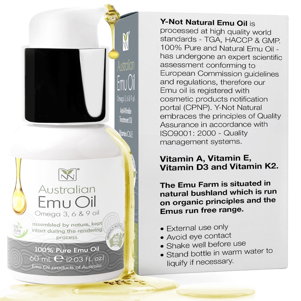Y Not Natural Pure Emu Oil - Organic Moisture for Face, Body, Hair, Scalp & Nails - Rich in Omega 3-6-9, Vitamins & Essential Minerals - Australian Emu Oil (60ml) 2.03 fl oz -Unscented