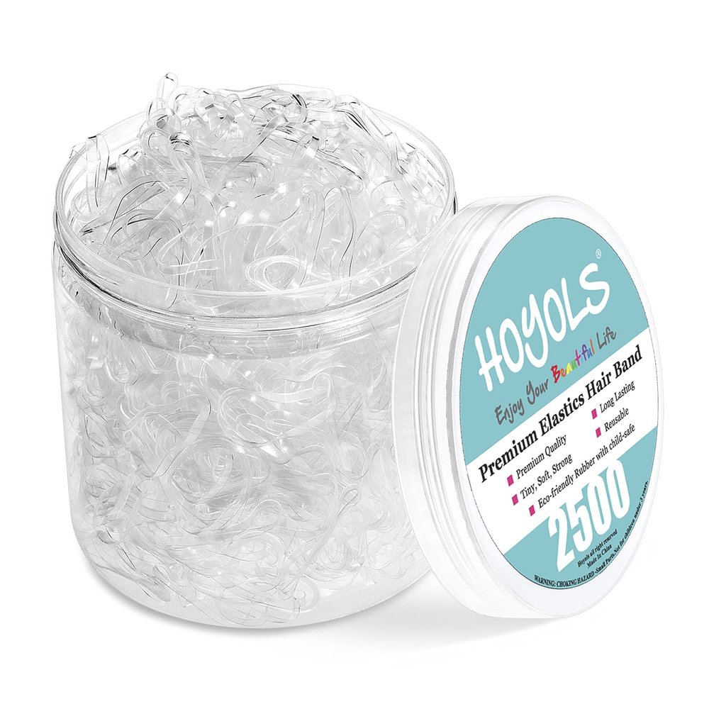 HOYOLS Clear Elastic Hair Bands, 2500 Small Rubber Bands Braids for Girls Kids Women Non-Slip Tiny Soft Hair Ties Accessories Value Pack TPR