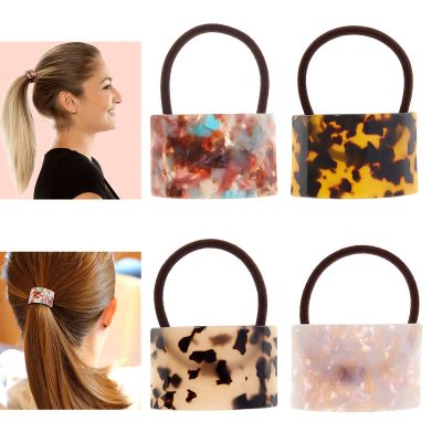 Willbond 4 Pieces Tortoise Shell Hair Ties Acetate Ponytail Holder Cuff Acrylic Decorative High Pony Rope French Leopard Hair Ties Design Elastic Rubber Band Accessories Sweet Color for Women