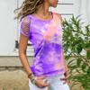 Andongnywell Women's Simple Crewneck Off shoulder short sleeve T-shirt Casual Solid Tie Dye Pullover Tops Shirts (Blue,Large,) view 2