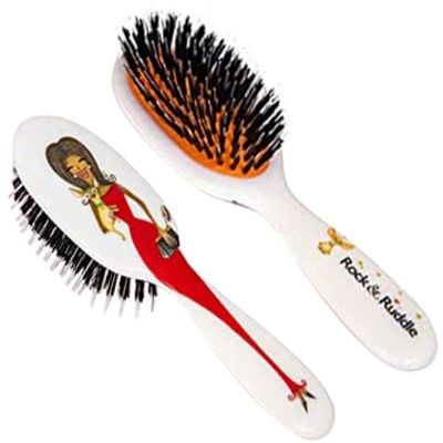 Rock & Ruddle Natural Mixed Boar Bristle Hair Brush for Women and Kids (Small/Travel Size, 17.5cm) - Perfect for Wet or Dry Hair, Detangling Smoothing Blowdrying - Made in UK - Miss Rosanna Design