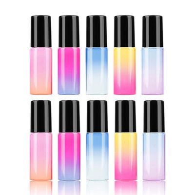 10PCS 5ml Essential Oils Glass Roller Bottles Empty Refillable Gradient Color Essential Oils Roller Bottles with Black Caps, for Essential Oil (Random Color)
