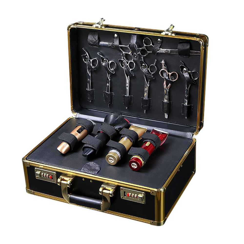 YIYIBYUS Barber Stylist Salon Carrying Suitcase Trimmers Tool Kit Organizer Gold/Balck,Portable Barber Stylist Suitcase For Clippers Trimmers Tool Organizer 40x28x16cm (Golden)