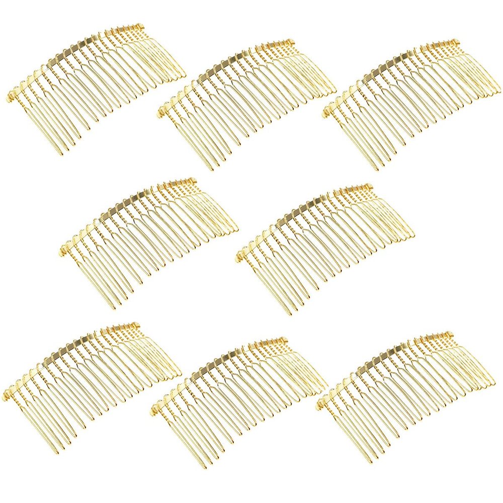 8Pcs Metal Side Comb with 20 Teeth Metal Wire Twist Bridal Wedding Veil Comb Minimalist Hair Comb DIY Hair Accessories for Women Girls, Gold