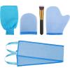 Boao 5 Pieces Self Tanning Mitt Applicator Kit, Includes Tanning Mitt, Exfoliating Glove, Mini Face Glove, Back Lotion Applicator, and Large Brush Makeup(Blue) view 1