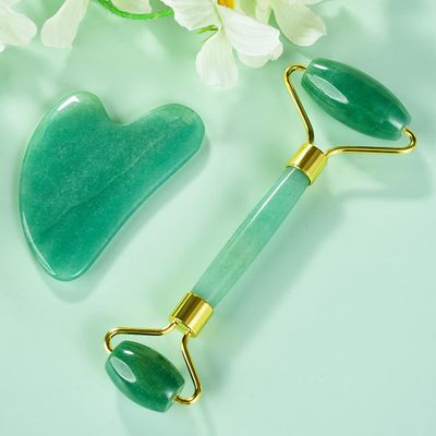 Fonture Jade Roller and Gua Sha Tool Set, Facial Beauty Roller Natural Jade Massage Tool Skin Care Kit for Face Eyes Neck and Body