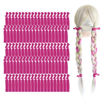 MEEDEE Fuchsia Pink Hair Ties for Women - No Crease, Soft Knotted Ribbon Ties for Damage-Free Ponytails, Yoga-Friendly Elastic Bracelets (Pack of 100)
