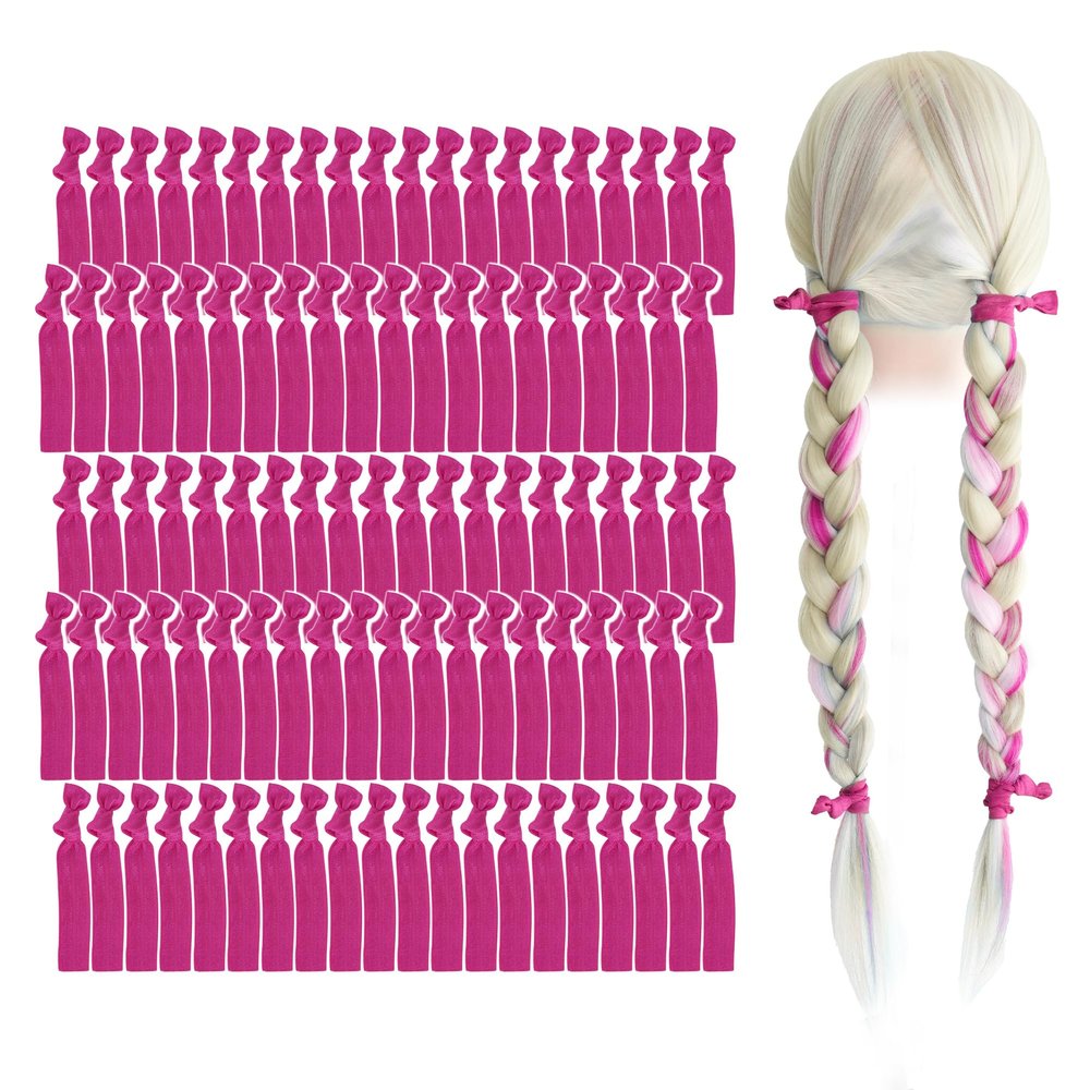 MEEDEE Fuchsia Pink Hair Ties for Women - No Crease, Soft Knotted Ribbon Ties for Damage-Free Ponytails, Yoga-Friendly Elastic Bracelets (Pack of 100)