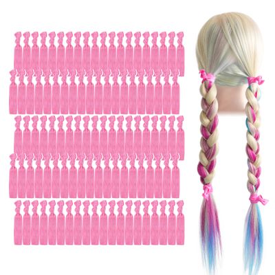 MEEDEE 100 Pack Hot Pink Elastic Hair Accessories - No Crease Soft Knotted Ponytail Holders, Ouchless for Yoga/Workout, No Damage Elastic Bracelets