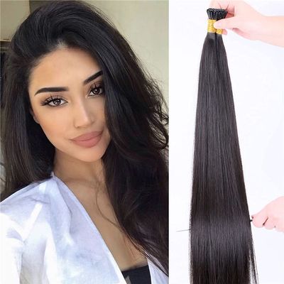 Silky Straight I Tip Human Hair Extension Pre Bonded Brazilian Remy Hair Micro Links Long Straight Keratin Stick I Tip Hair 100g 100strands (14inch 100strands, #Natural Black)
