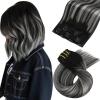 Moresoo Black And Grey Clip in Hair Extensions Ombre Natural Black to Silver Grey Hair Extensions Real Human Hair Clip ins Short Remy Straight 80g/5pcs 10 inch view 1