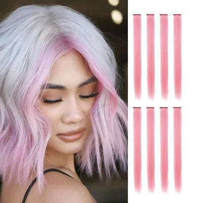 24Pcs Clips In Hair Extensions 22 Inch Colored Hair Extensions Highlight Long Straight