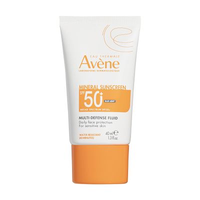 Avne Mineral Sunscreen Multi-Defense Fluid SPF 50+, Clean Formula Sunscreen for Sensitive Skin, Sheer, Water Resistant, Non-Whitening, Antioxidant Protection, 1.3 Fl Oz