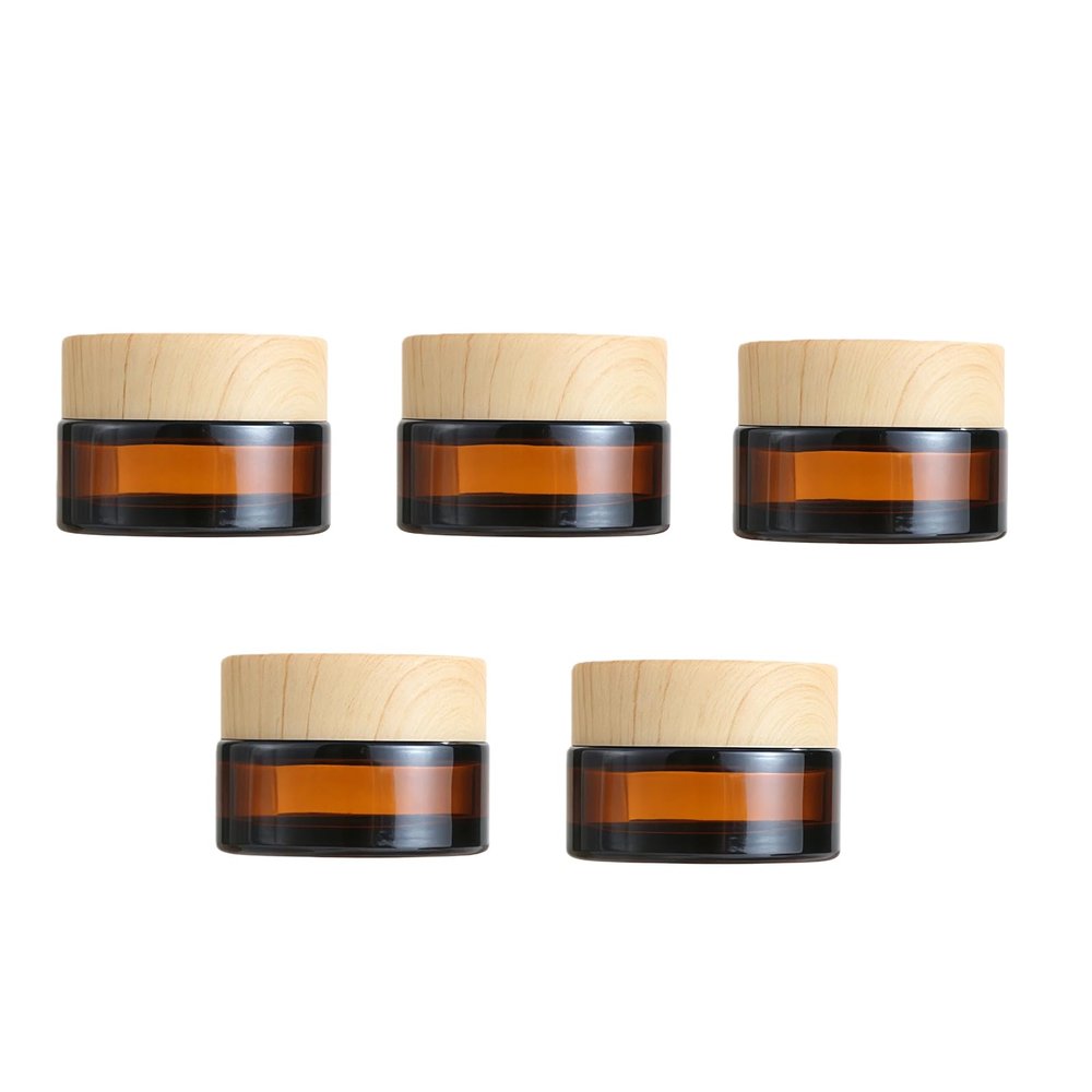 5Pcs 20g 20ml Amber Glass Jars Cosmetic Containers Jars with Plastic Lids Refillable Sample Jars Containers Storage Favor Jar for Lotions Creams Eye Shadow Balm