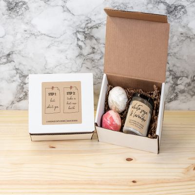 Let Shit Go Gift Set - Two Bath Bombs & One 6oz Soy Candle (White Sage Lavender)