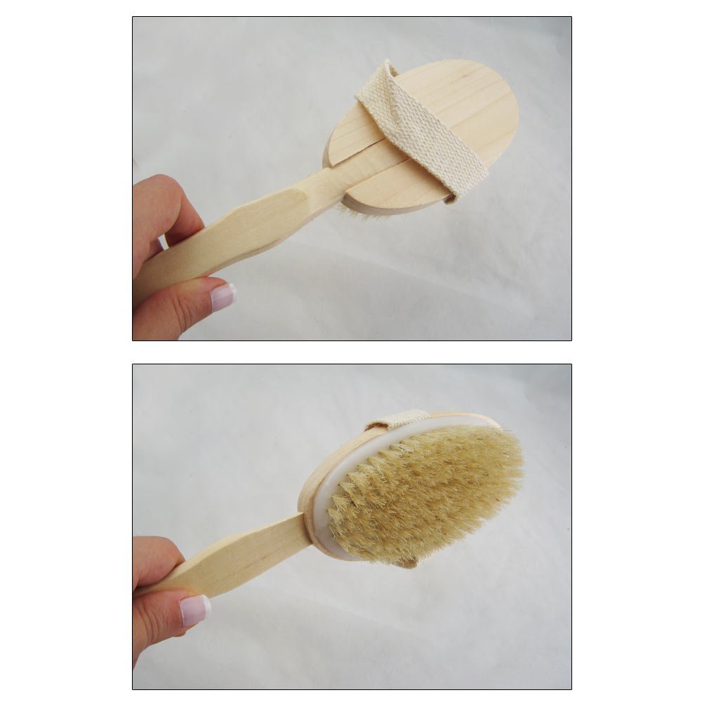 2 Back Body Shower Bath Brush Soft Natural Bristles Wood Long Handle Removable