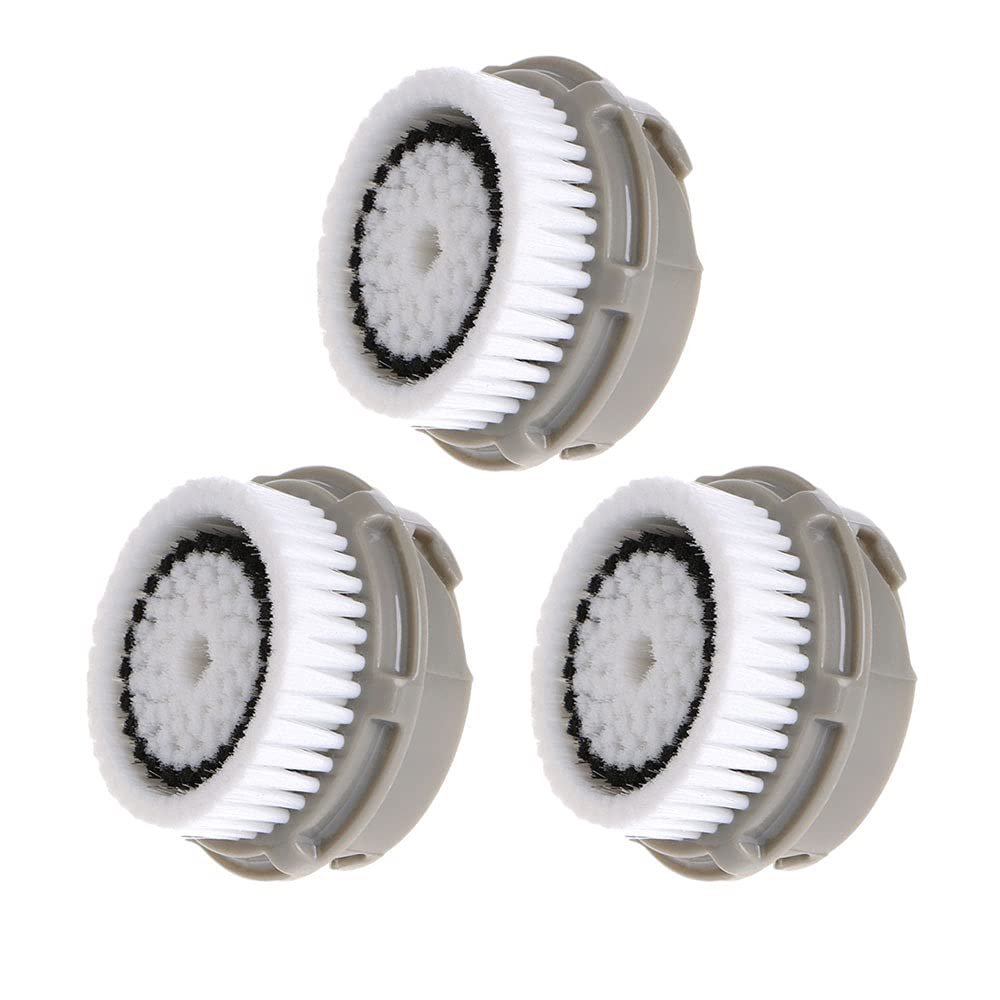 Normal Brush Head, Replacement Facial Cleansing Brush Heads, Facial Cleanse Brush Head, for Acne Prone, Clogged, Enlarged Pore, Sensitive, Delicate and Dry Skins (Grey/3Pack)