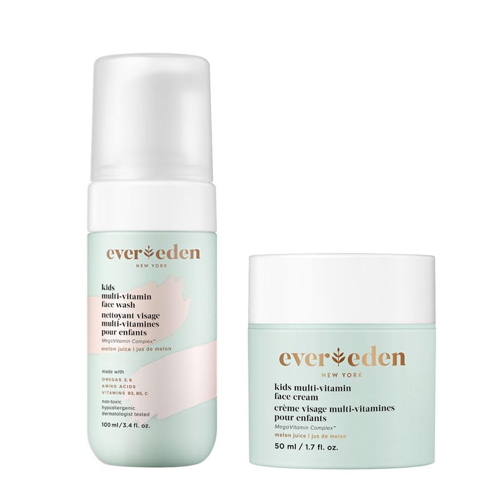 Evereden Kids Happy Face Duo (Melon Juice) - Multi-Vitamin Face Wash & Face Cream Set - Clean & Vegan Skin Care for Kids 3+ - Moisturizing, Nourishing, & Protective Skin Care Set