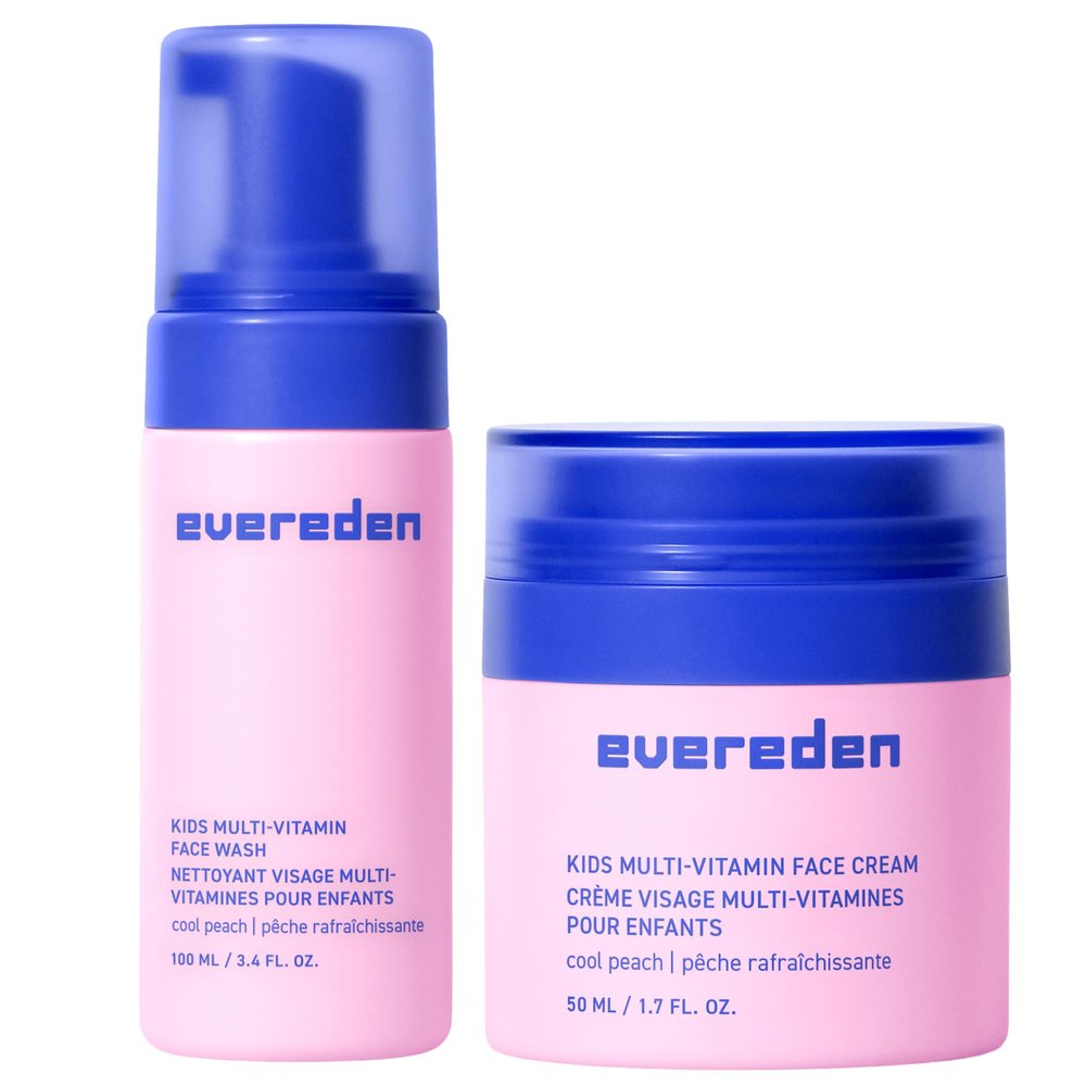 Evereden Kids Happy Face Duo (Cool Peach) - Multi-Vitamin Kids Face Wash and Cream Set - Clean & Vegan Skin Care for Toddlers 3+ - Moisturizing, Nourishing, & Protective Skin Care Set