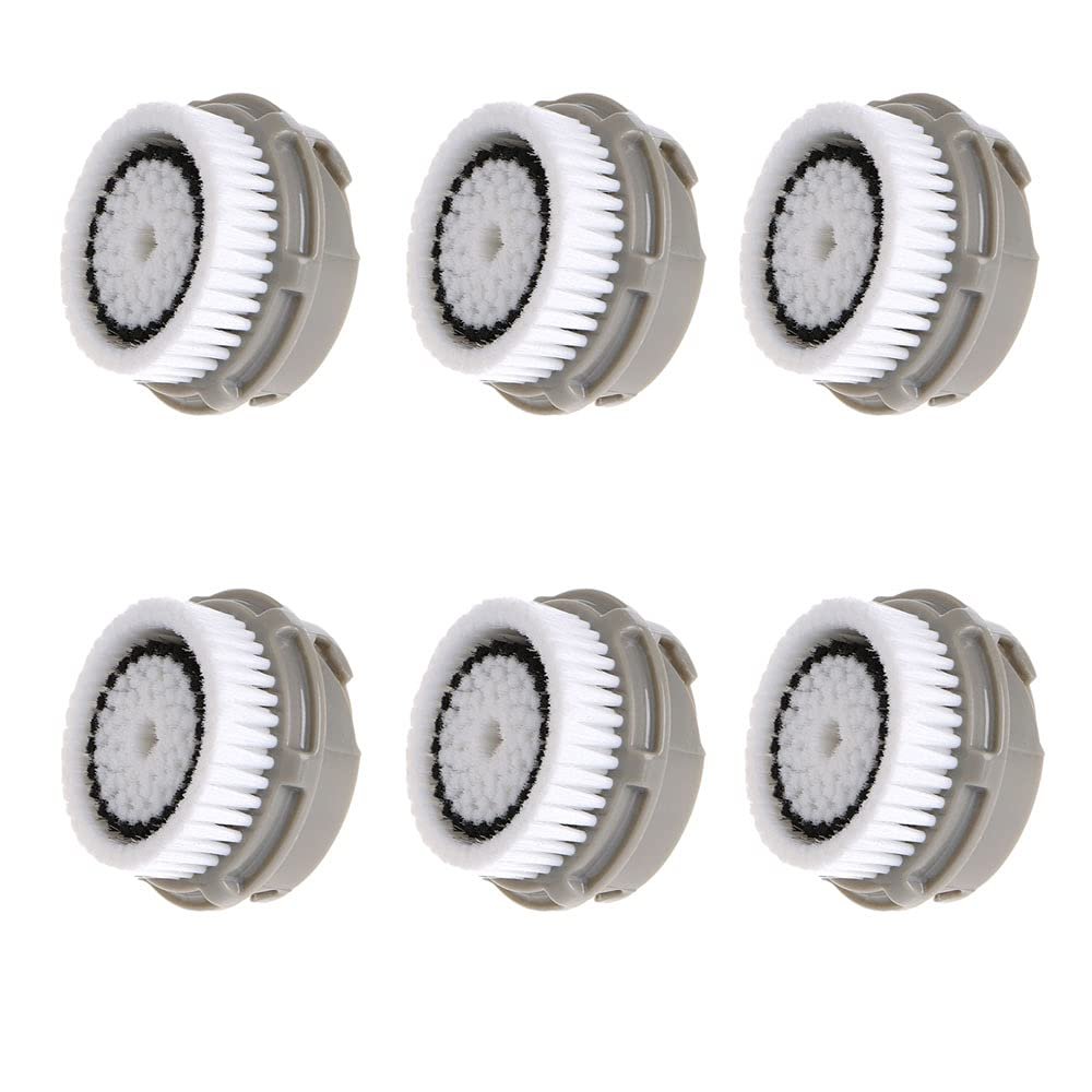 Normal Brush Head, Replacement Facial Cleansing Brush Heads, Facial Cleanse Brush Head, for Acne Prone, Clogged, Enlarged Pore, Sensitive, Delicate and Dry Skins (Grey/6Pack)