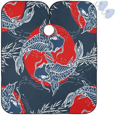 visesunny Barber Cape Japanese Art Carp Polyester Hair Cutting Salon Cape Apron Anti-Static Haircut Water-Resistant Shaving Cloth Beard Shaving Bib Hairdressing Cape
