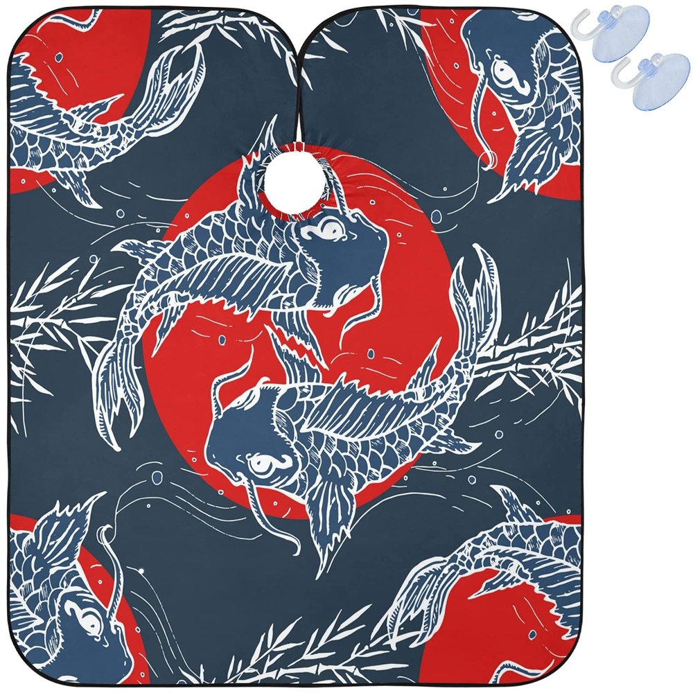 visesunny Barber Cape Japanese Art Carp Polyester Hair Cutting Salon Cape Apron Anti-Static Haircut Water-Resistant Shaving Cloth Beard Shaving Bib Hairdressing Cape