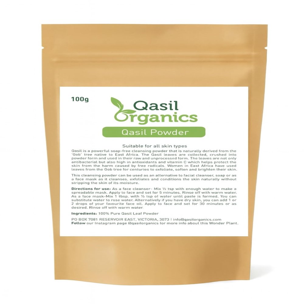 Qasil Organics 100% Pure Qasil Leaf Powder Deep Pore Cleansing Facial & Body Mask Clears Blemishes, Blackheads and Clogged Pores for Clear Skin - 3.5 oz