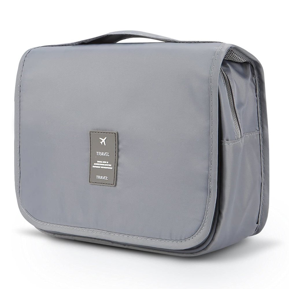Amzan Hanging Travel Toiletry Bags with Sturdy Hook for Travelling, Business Trip, Camping, Grey Lightweight Mens Women Teen Dopp Kit Overnight Wash Shaving Gym Bag, one size, 0