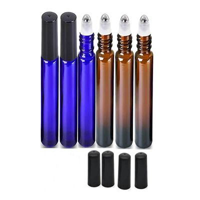 10 ml Glass Roller Bottles Amber and Cobalt Blue with Stainless Steel Roller Balls UV Protection Empty Essential Oil Roller Bottles including Opener and Dropper(6Pcs)