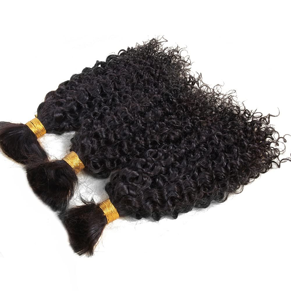 RJ HAIR Curly Human Hair Bulk For Braiding Mongolian Kinky Curly Braiding Bulk Hair Extensions 100g (8inch, 1PCS/Lot(100g))