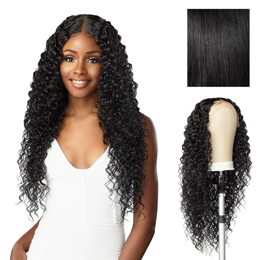 Sensationnel Butta Lace Hhm Wigs - Bohemian 28 Inch Human Hair Blend Extra Wide 5 Inch Parting Preplucked Hairline Glueless Lacefront (1 JETBLACK)