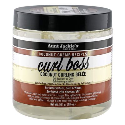 Aunt Jackie's Coconut Crme Recipes Curl Boss Coconut Curling Hair Gel for Natural Curls, Coils and Waves, 18 oz