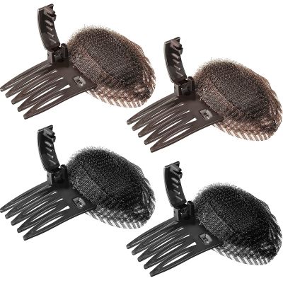 Waydress 4 Pcs Invisible Fluffy Hair Clip Puff Hair Head Cushion Sponge Filler with Clip Hairs Bumps Volume Quick Insert Increase Bun Base Comb Fluffy Hairstyle Tool for Women(Brown, Black)