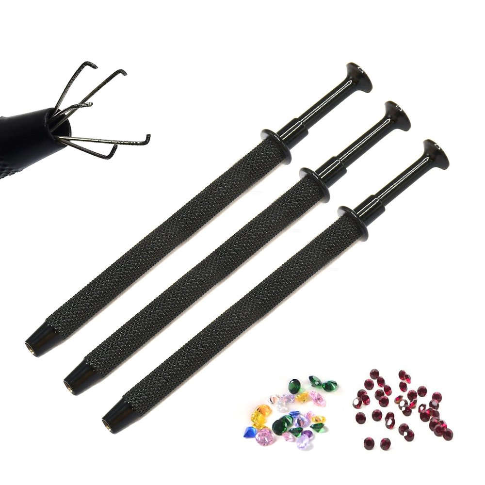 OdontoMed2011 Set of 3 Pieces 5 Prongs Jeweler's Pick Up Tool Black Coated for Diamonds Gem Stones Beads Ball Grabber Piercing Small Parts Picker Stainless Steel