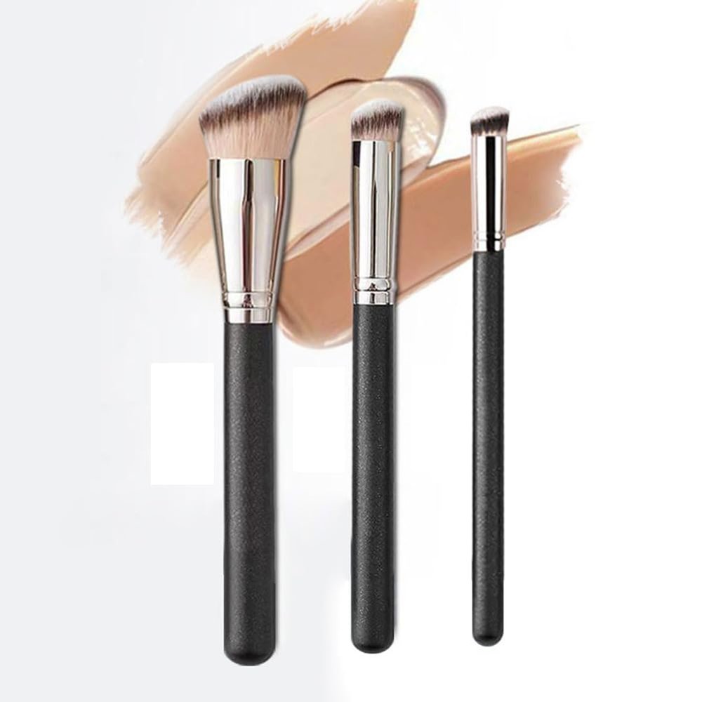 AKOAK Foundation Brush, Concealer Brush, Professional Kabuki Foundation Brush, for Mixing Liquid Powder, Cream, Polishing, Blending, Concealer, Sculpting, Mineral Makeup -Pack of 3