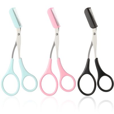 Eyebrow Trimmer Scissors with Comb Eyebrow Shaping Cut Scissors Non Slip Finger Grips Hair Removal Beauty Accessories for Men Women (Black, Pink, Blue)
