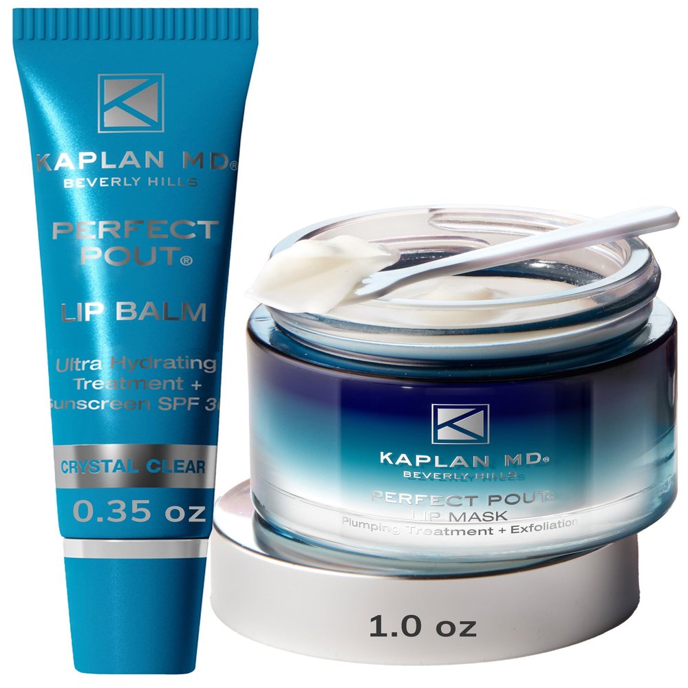 KAPLAN MD Perfect Pout Lip Mask & SPF 30 Lip Balm Duo  Hydrating Treatment with Hyaluronic Acid  Lip Mask (1 oz) + Crystal Clear Balm (0.35 oz)