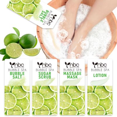 nbc BeautiLab Pedicure Kit Foot Soak Set: Bubble Salt, Sugar Scrub, Massage Mask, Massage Lotion in a Box, 4 Step Foot Spa Kit for Dry Feet,Tired Feet1 Set Lemon)
