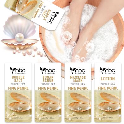 nbc BeautiLab Pedicure Kit Foot Soak Set: Bubble Salt, Sugar Scrub, Massage Mask, Massage Lotion in a Box, 4 Step Foot Spa Kit for Dry Feet,Tired Feet1 Set Pearl )