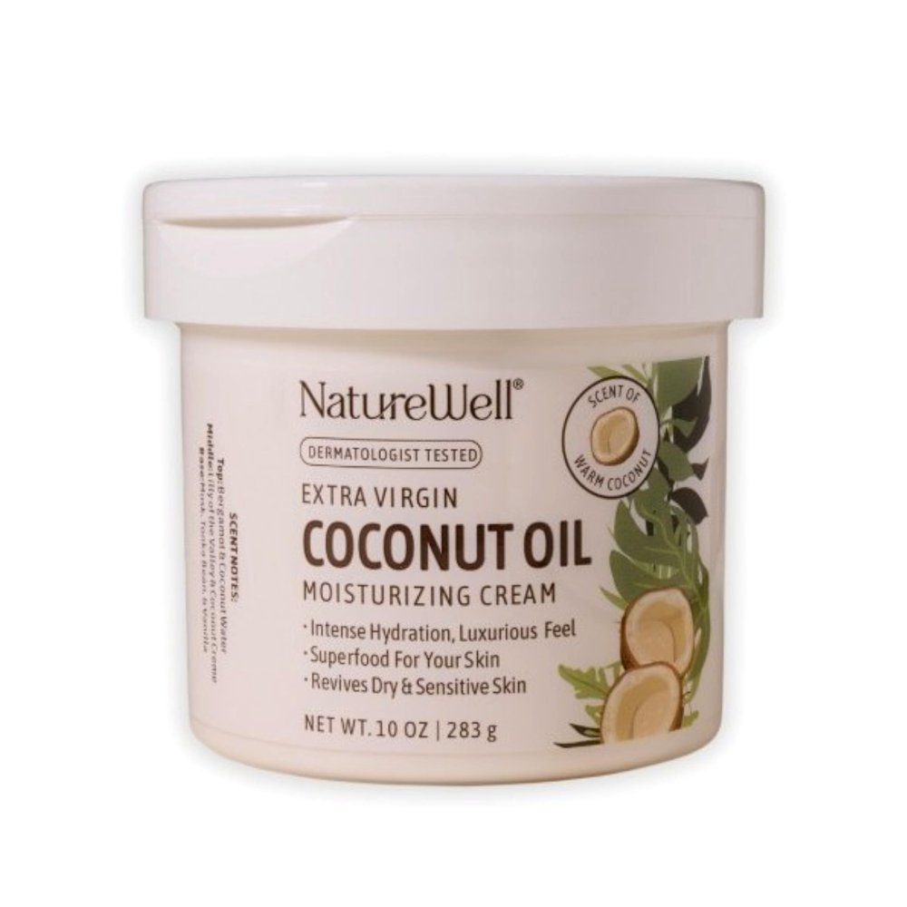 NATURE WELL Hydrate & Soften Coconut Oil Moisturizing Cream for Face, Body, & Hands, Non-Greasy, Intense Hydration & Luxurious Feel, Revives Dry & Sensitive Skin, 10 Oz