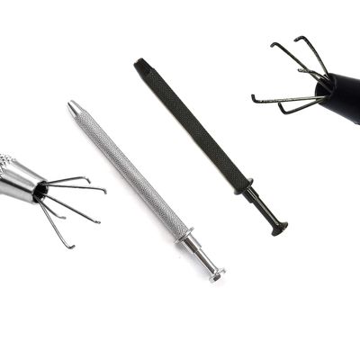 OdontoMed2011 Set of 2 Pieces Jewelry Holder Pick-up Tool Diamond Gems Prong Tweezers Catcher Grabber with 5 Claws Black Coated & Silver Stainless Steel