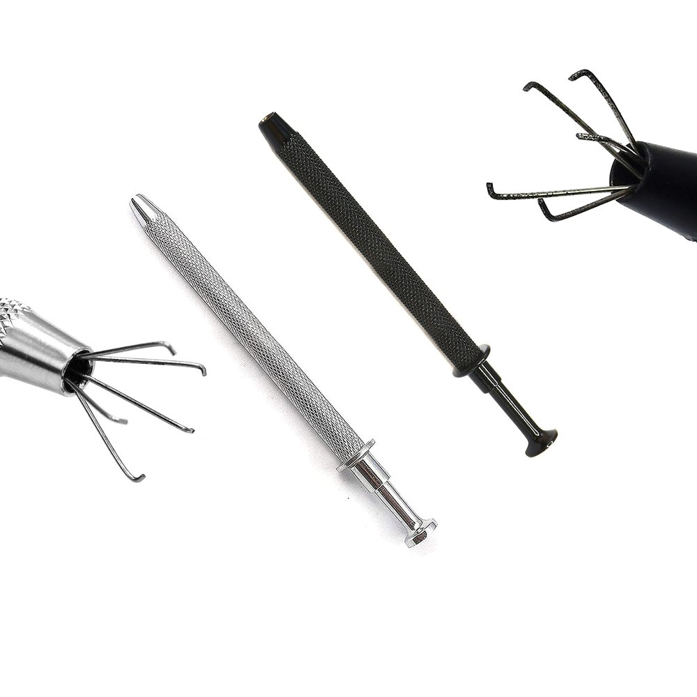 OdontoMed2011 Set of 2 Pieces Jewelry Holder Pick-up Tool Diamond Gems Prong Tweezers Catcher Grabber with 5 Claws Black Coated & Silver Stainless Steel